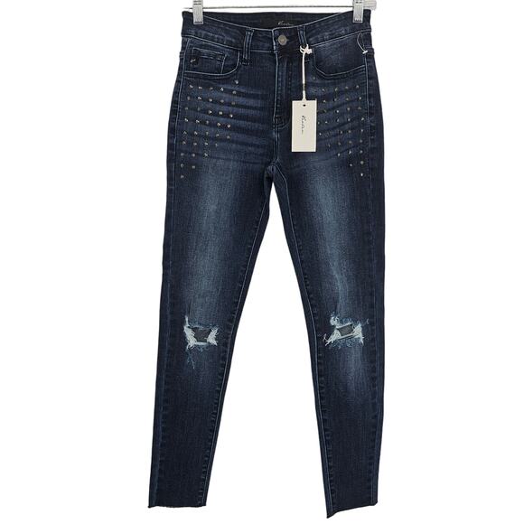 KanCan Womans size 5/26 Estilo Studded Distressed Skinny Denim Blue Jeans NEW - Picture 1 of 8
